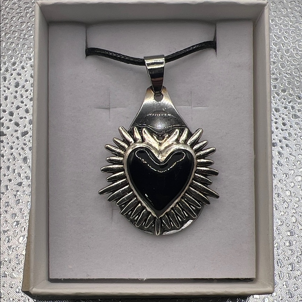 Silver and Black Heart Pendant Necklace
